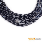 GEM-Inside 6x9mm Natural Black Botswana Onyx Agate Stone Semi Precious Rice Olive Oval Chakras Beads for Jewelry Making DIY Handmade Craft Supplies 15" - size: Black-6x9mm