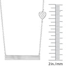 Horizontal Bar Necklace for Women, Sterling Silver or 14K Gold Plated Silver, Minimalist, CZ Diamond, Dainty Bar Pendant - Unique Jewelry Gift - style: Heart Accent - Silver