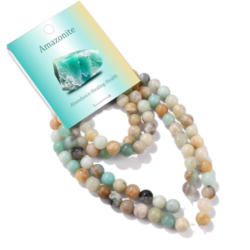 100PCS 8mm Natural Amazonite Beads Gemstone Round Loose Beads for Jewelry Making Chakra Crystal Stone Beads for Bracelets Necklace Earrings Making Supplies (100pcs/Strand) - color: Amazonite, size: 100PCS