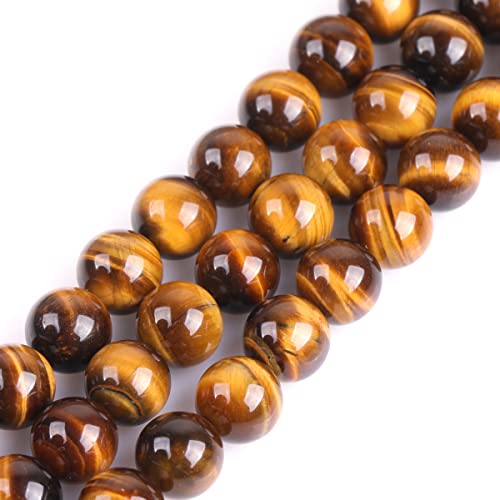 GEM-Inside Natural 10mm Tiger Eye Gemstone Loose Beads Round Crystal Energy Stone Power for Jewelry Making 15'' - color: Yellow Tiger Eye, size: 10mm