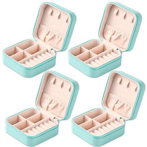 Neveika Mini Jewelry Box Leather Jewellery Ring Organizer Case Storage Gift Box Girls and Women (4pcs blue). - color: blue