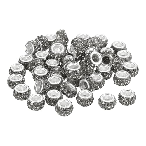 uxcell 50Pcs European Large Hole Beads, Rhinestone Craft Bead Crystal Charm Spacer Beads for Pens Bracelet Making Necklace DIY Craft, Grey - color: Grey