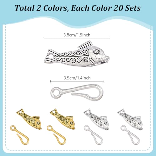 PH PandaHall 40 Sets Fish Toggle Clasps, 34mm OT Clasps Alloy Jewelry Clasp Closure Metal T Bar Clasp Closure Clip Connector for Necklaces Bracelets Jewelry Craft Making, Antique Golden/Silver