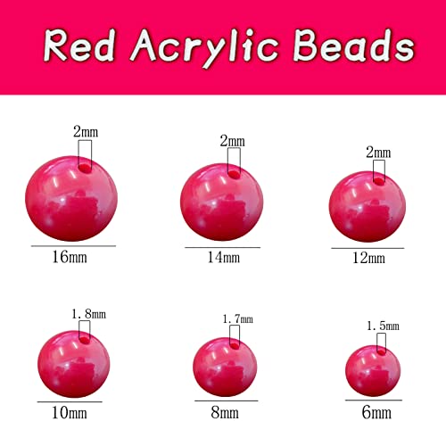 400 Pcs Red Acrylic Round Loose Beads with 1.7mm Hole, 8mm Bulk Beads Acrylic Small Beads for Bracelets Necklaces Earring Making Supplies - color: Red, size: 8mm - 400Pcs