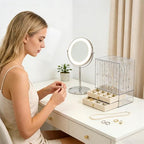 Greenfeather Jewelry Organizer with 7 Removable Drawers, Clear Acrylic Jewelry Box with 40 Necklace Hooks 120 Pairs of Earring Holes 2 Velvet-Lined Drawers for Rings Necklaces Earrings - color: Off-White-Style A