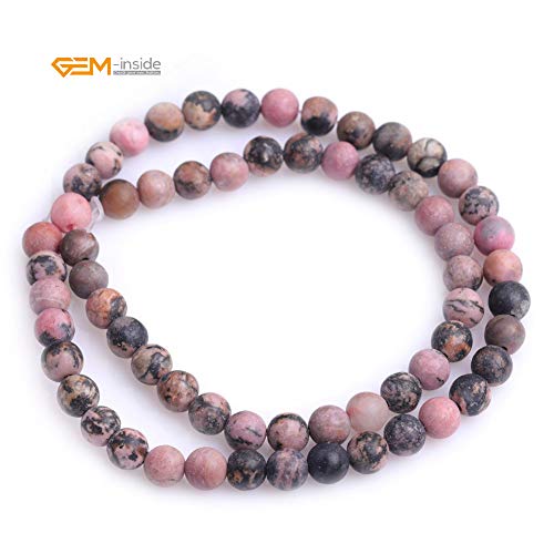 GEM-Inside 6mm Natural Stone Black Rhodonite Frosted Matte Unpolished Round Beads for Jewelry Making Strand 15 inch - color: Black Rhodonite, size: 6mm
