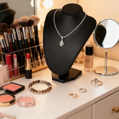 TENINYU Professional 3D Necklace Display Stand, Leatherette Jewelry Bust Holder, 8.5 Inch Chain Organizer Tower for Home Display (Black Leatherette) - color: Black Leatherette