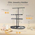 Saydear Elegant Jewelry holder Organizer 2-Tier Display Storage Stand for Earrings Necklaces with Ring Tray Spacious and Durable, Easy to Assemble Black - color: Black