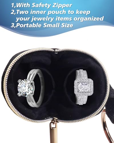 Portable Ring Organizer with Keychain, Corduroy Travel Ring Holder Storage Bag Pouch with Letter, Essential for Gym Sports Bag Purse, Jewelry, Coins (M, Black) - style: M