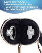 Portable Ring Organizer with Keychain, Corduroy Travel Ring Holder Storage Bag Pouch with Letter, Essential for Gym Sports Bag Purse, Jewelry, Coins (M, Black) - style: M
