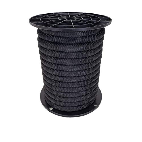 QNR 1/2" Black Shock Cord, Marine Grade Polyester Bungee Cord, 50 ft Spool, UV Resistant Elastic Rope - size: (#16) 1/2" x 50 feet