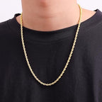 Fiusem 18K Gold Plated Rope Chain for Men, 18K Gold Plated/Black Chain Necklace, Stainless Steel Necklace for Men and Women, Jewelry Gifts - size: 26 Inches, style: Gold 4mm