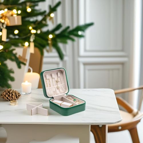 Vlando Small Travel Jewelry Box Organizer Display Storage Case for Girls Women Gift Rings Earrings Necklaces, Dark Green - color: Dark Green