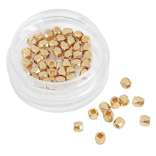 BEADIA 14K Gold Plated Faceted Spacer Beads 2.5x2.5mm 50pcs for Jewelry Making Findings Non Tarnish - color: 14K Gold, size: 2.5x2.5mm Faceted