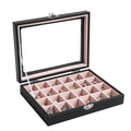Wudygirl Small Jewelry Box 24 Grid Jewelry Organizer Velvet Jewelry Tray with Clear Lid Earring Holder Organizer Ring Holder Ring Display for Women Jewelry Display Case Drawer Inserts (Pink) - style: Black Pink 24 Grid