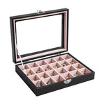 Wudygirl Small Jewelry Box 24 Grid Jewelry Organizer Velvet Jewelry Tray with Clear Lid Earring Holder Organizer Ring Holder Ring Display for Women Jewelry Display Case Drawer Inserts (Pink) - style: Black Pink 24 Grid