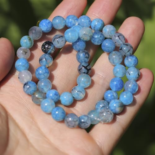 Natural Stone Beads 8mm Polished Round Smooth Gemstone Beads for Jewelry Making Supplies 15 Inch(45 Beads) (Blue-Black Dragon Pattern) - color: Blue-black dragon pattern-45pcs