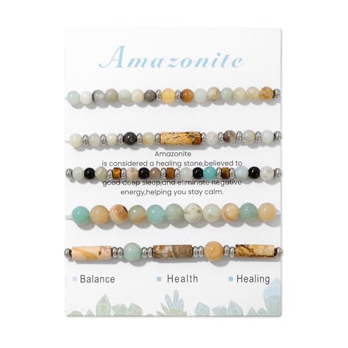 5Pcs Crystal Bracelet for Women Spiritual Natural Stone Bracelet Set Stackable Beaded Bracelets Healing Crystal Bracelet Gemstone Bead Bracelet Beaded Stretch Bracelets for Women - style: Amazonite