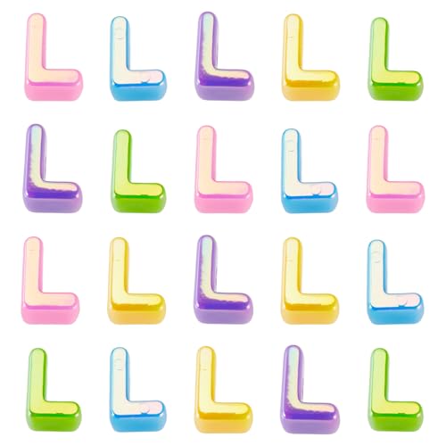 Beadthoven 20pcs Big Letter L Beads Large Hole Bubble Alphabet Acrylic Beads Charm Iridescent Plastic L Shape Loose Chunky Spacers for Jewelry Making Bracelet Necklace Keychains Shoelaces Crafts - color: L