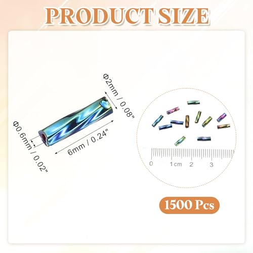 uxcell 1500Pcs Glass Bugle Seed Beads, 6x2mm Mini Long Tube Seed Beads Tube Loose Glass Seed Spacer Bead for DIY Earring Bracelets Necklace Jewelry Making Embroidery, Iridescent Black - color: Iridescent Black