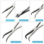 5-Piece 11" Extra Long Needle Nose Pliers Set with Insulated Comfort Grip, Straight Long Reach Plier, 45/90°Bent Nose Pliers,O-shaped nose plier,Diagonal Plier for Bending Shaping Trimming - size: 5Pcs-Straight/45/90