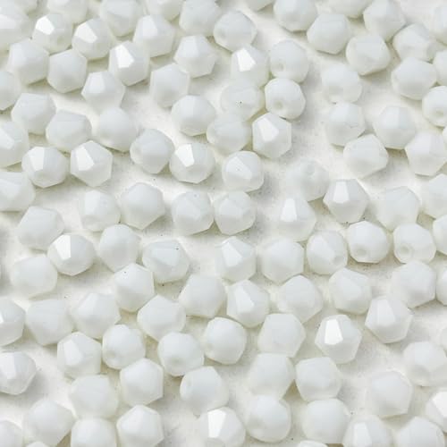 200pcs 6mm Bicone Glass Crystal Beads for Jewelry Making, Faceted Bicone Glass Spacer Beads for Bracelet Earring Necklace DIY Craft(White) - color: White, size: 6mm