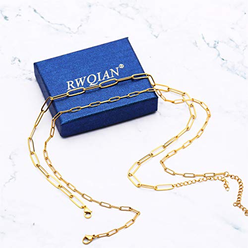 RWQIAN 18k Gold Paperclip Chain Link Necklace Dainty Paperclip Link Chain Layered Necklace Oval Link Chains Necklaces Set for Women Girls - color: 18K Gold-Paperclip Chain