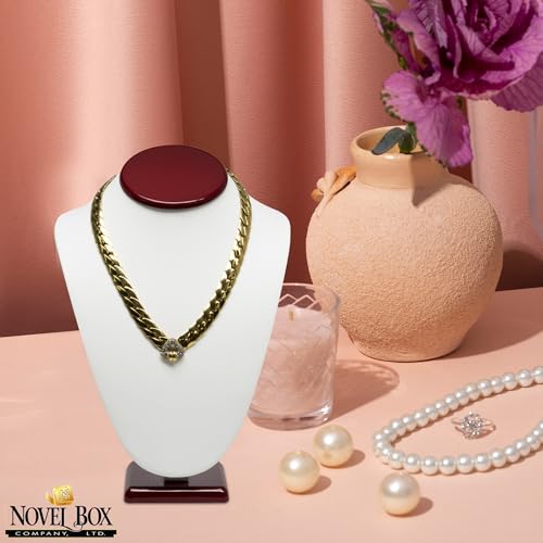 Novel Box Cherrywood/White Stand Jewelry Necklace Display 7.5x4x11 Inches - Freestanding Travel Necklace Holder Stand - Necklace Mannequin Organizer Stands - Necklace Displays Large - color: Rosewood/White, size: Large