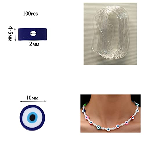 100pcs Evil Eye Polymer Clay 10mm Spacer Beads for Women Jewelry Making DIY Bracelet Necklace Hair Clip Accessories (Blue Evil Eye) - color: Blue Evil Eye