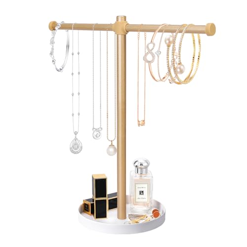 bodkar Necklace Stand Aesthetic Necklace Holder: 12.9" Glod Metal Necklace Organizer for Home Decor - color: Gold
