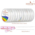 LPBeads 12 Rolls 0.8mm Elastic Stretchy String Cord for Bracelet Jewelry Making with Beading Needles and Ruler - style: White