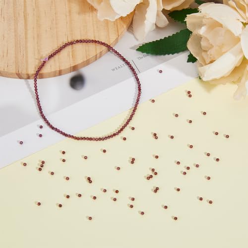 960pcs 5 Strands Pomegranate Red Natural Garnet Bead Strands 2mm Mini Round Faceted Garnet Beads Smooth Red Quartz Stone Loose Spacer Beads for Jewelry Craft Making Hole: 0.4mm