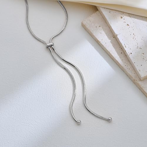 Gold Silver Necklace for Women Y Chain Adjustable Gold Long Necklaces Fashion Dainty Jewelry - color: silver C