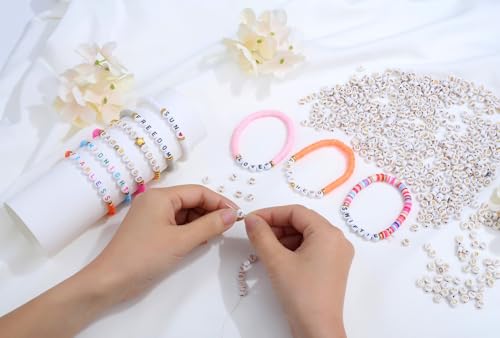 LAIDANLA 1000PCS Acrylic Number Beads Gold Number White Round Bead 7×4mm for Jewelry Bracelets Necklaces Key Chains Making - color: U-Gold Number White Beads