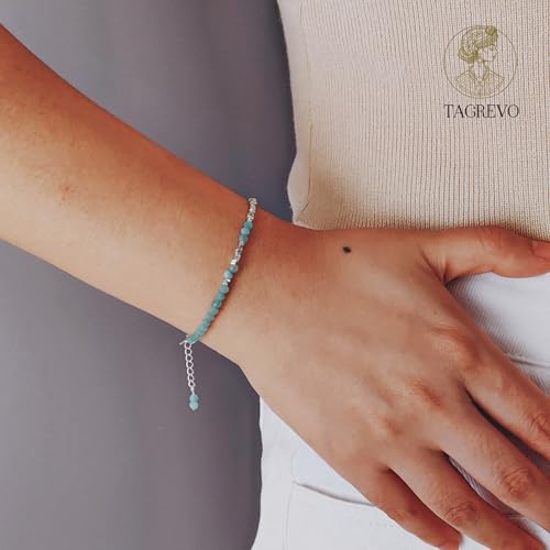 Natural Crystal Cut Bead Bracelet, 925 Silver Faceted Gemstone Jewelry for Women, Handmade Chakra Design Gift for Birthday Christmas Daily Wear - color: Blue Amazonite