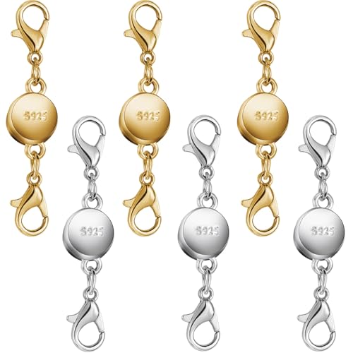 925 Silver and Gold Magnetic Necklace Clasps, Round Necklace Clasp Closures for Jewelry Making,Magnetic Necklace Clasps and Extenders,for Bracelet Necklace and Accessories (6pcs | Gold Silver) - color: 6pcs | gold silver
