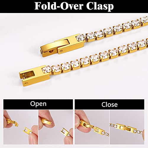 Richsteel Clear/Black 3mm Cubic Zirconia Tennis Chain Necklace for Women and Men 16/18 Inch Stainless Steel/Gold Plated Jewelry(with Gift Box) - style: 02-Gold Plated-Clear CZ