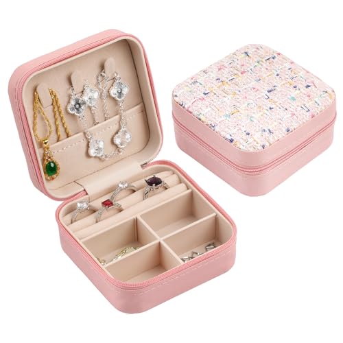 Travel Essentials: Stylish Portable Mini jewelry box, Travel jewelry organizer, Travel jewelry case. Portable jewelry case for travel. Thank you gifts for women, Birthday gifts for girls. (Pink) - color: pink