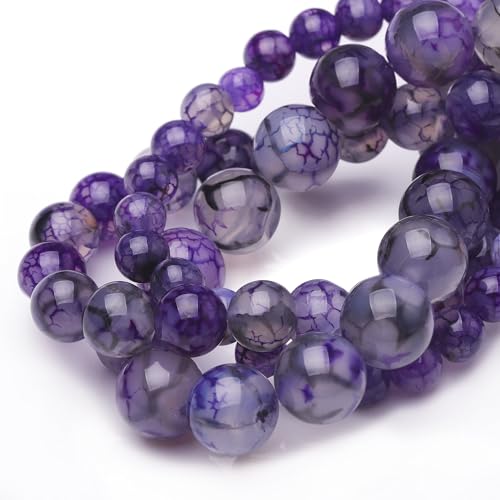 8mm Natural Stone Beads for Jewelry Making,Purple Dragon Vein Agate Polished Smooth Round Gemstone Beads for Bracelet Necklace 15 Inch - color: Purple Dragon Vein Agate, size: 8mm