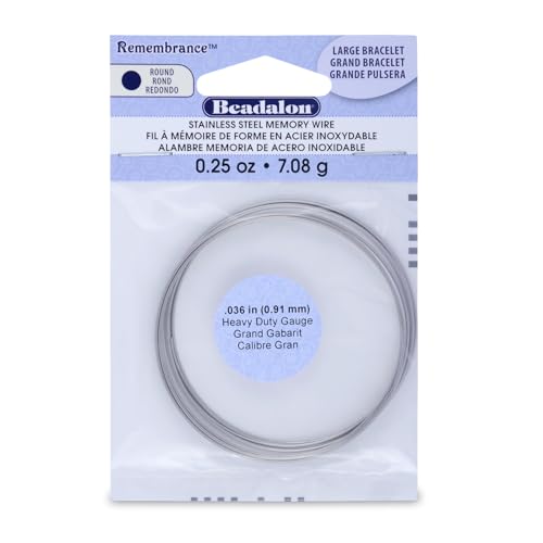 Beadalon Remembrance Stainless Steel Memory Wire, Round, Ring, Small, Bright, 1 oz, Approx. 300 coils - size: Bracelet, Large Heavy Duty, style: 0.25 oz, approx. 7 coils