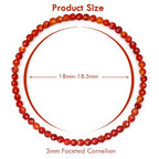BONNY BOXX Natural Genuine Gemstone Faceted Round Beads Bracelets, 3mm Adjustable Stretchy Tiny Faceted Black Tourmaline Bracelet, Healing Crystal Reiki Chakra Dainty Jewelry Fashion Gifts - color: Carnelian