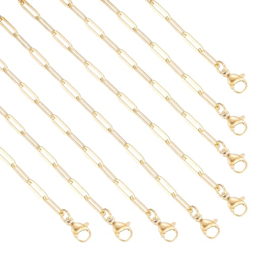 12 Pack Paperclip Chain Necklace Bulk Adjustable Gold Plated Stainless Steel Necklace Chains for Jewelry Making - color: Gold 16 Inches