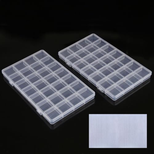 qiipii 2Pcs 28-Grid Clear Plastic Organizer White Fixed Compartment Storage Box for Rhinestones Beads, Earrings Art DIY Craft Jewelry, Diamond Accessories Small Parts, Items (8.82"L x 5.12"W x 0.6"H) - color: 28 Grids, size: 2 Pcs