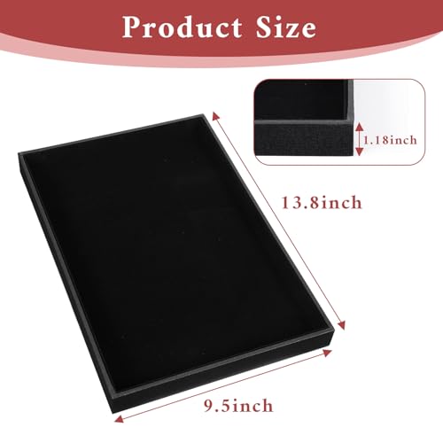 6-Piece Velvet Stackable Jewelry Organizer Trays – 13.8" x 9.5" Large Size Black Premium Display & Storage for Necklaces, Bracelets, Rings & More
