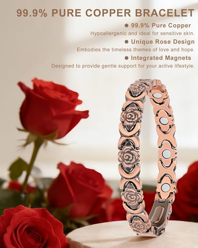 Magnetic Bracelets for Women, 99.99% Pure Copper Bracelet, 3800 Gauss, Adjustable Sizing, Women's Bracelets With Built-in Magnets, Gift Packaging, Fashion Jewelry Gift. - color: Copper