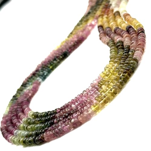 Stone2wear 3-4mm Natural Multi Color Tourmaline Rondelle Beads (16 Inch Strand) Smooth Gemstones - Genuine Birthstone for Handmade Jewelry Design & Wire Wrapping