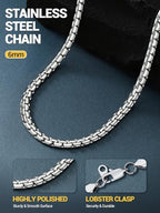 PROSTEEL Stylish Stainless Steel Flat Box Link Chain Necklace for Men, Silver/Gold/Black Tone, Hypoallergenic Jewelry, 14"-30", Come with Box - size: 20 inch(51cm), style: 6mm-Elegant Silver