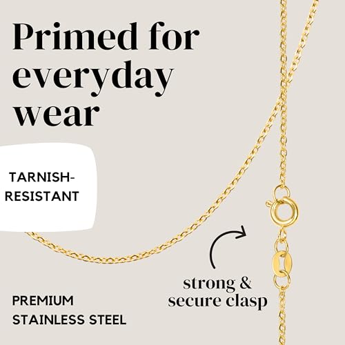 KISPER 24k Gold Cable Link Chain Necklace – Thin, Dainty, Gold Plated Stainless Steel Jewelry for Women & Men with Spring Ring Clasp