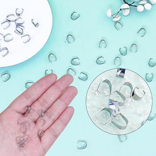 300 PCS Stainless Steel Snap On Bails, 8.5mm Pinch Clip Pendant Connector Charm Clasp for Jewelry Making, Necklace Earring Bracelet Choker Findings(Silver) - color: 300pcs-Silver