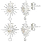 Beebeecraft 1 Box 10Pcs Sun Post Earring Sterling Silver Cubic Zirconia Stud Earring Findings with Horizontal Loops and Butterfly Earring Backs for DIY Earring Jewelry Making - color: Silver Sun Earring